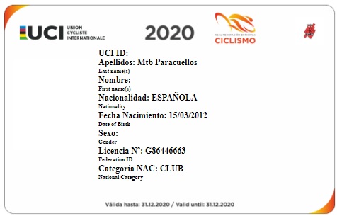 Licencia Club MTB PARACUELLOS anverso