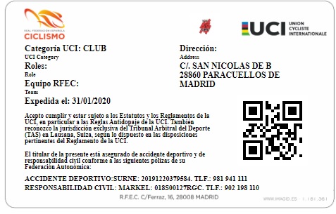 Licencia Club MTB PARACUELLOS Reverso